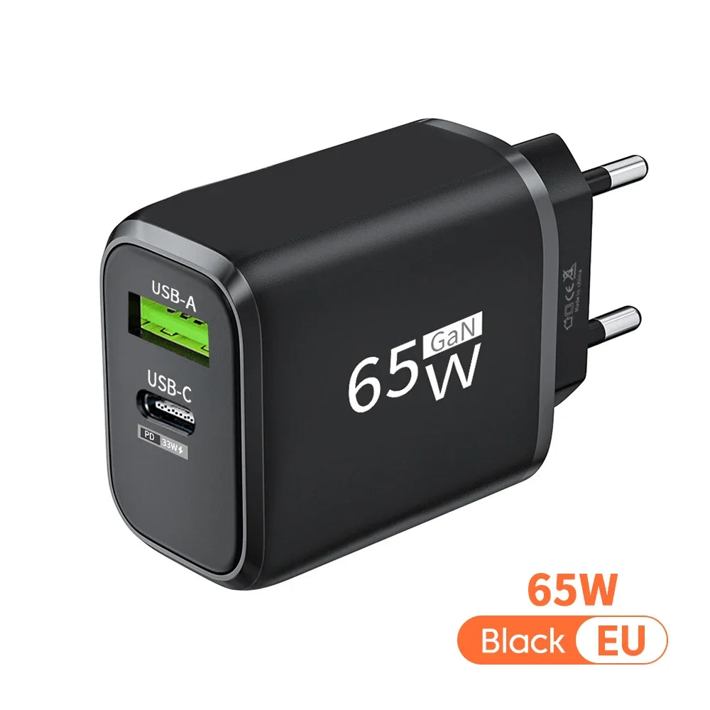 GaN 65W USB-C Fast Charger QC3.0 PD – iPhone, Samsung, Tablet