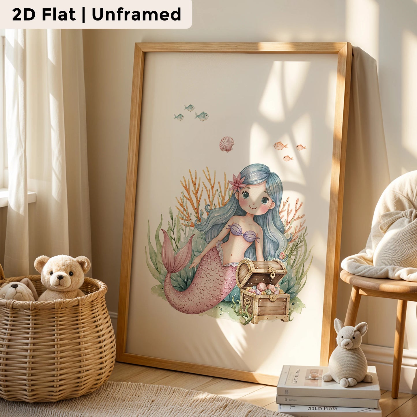 3-Piece Mermaid Shell Canvas Wall Art Print | Kids Room Decor