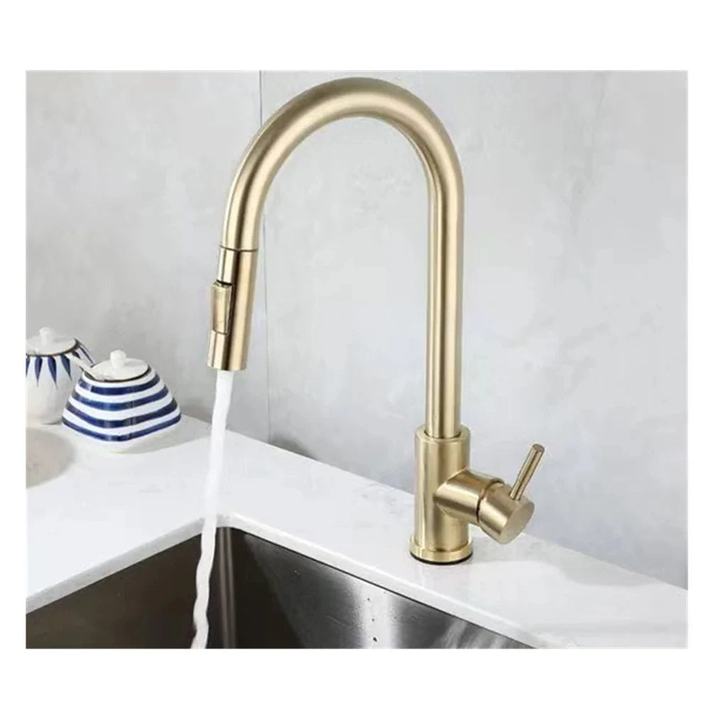 Brushed Gold Pull-Out Kitchen Faucet | Single Handle Mixer