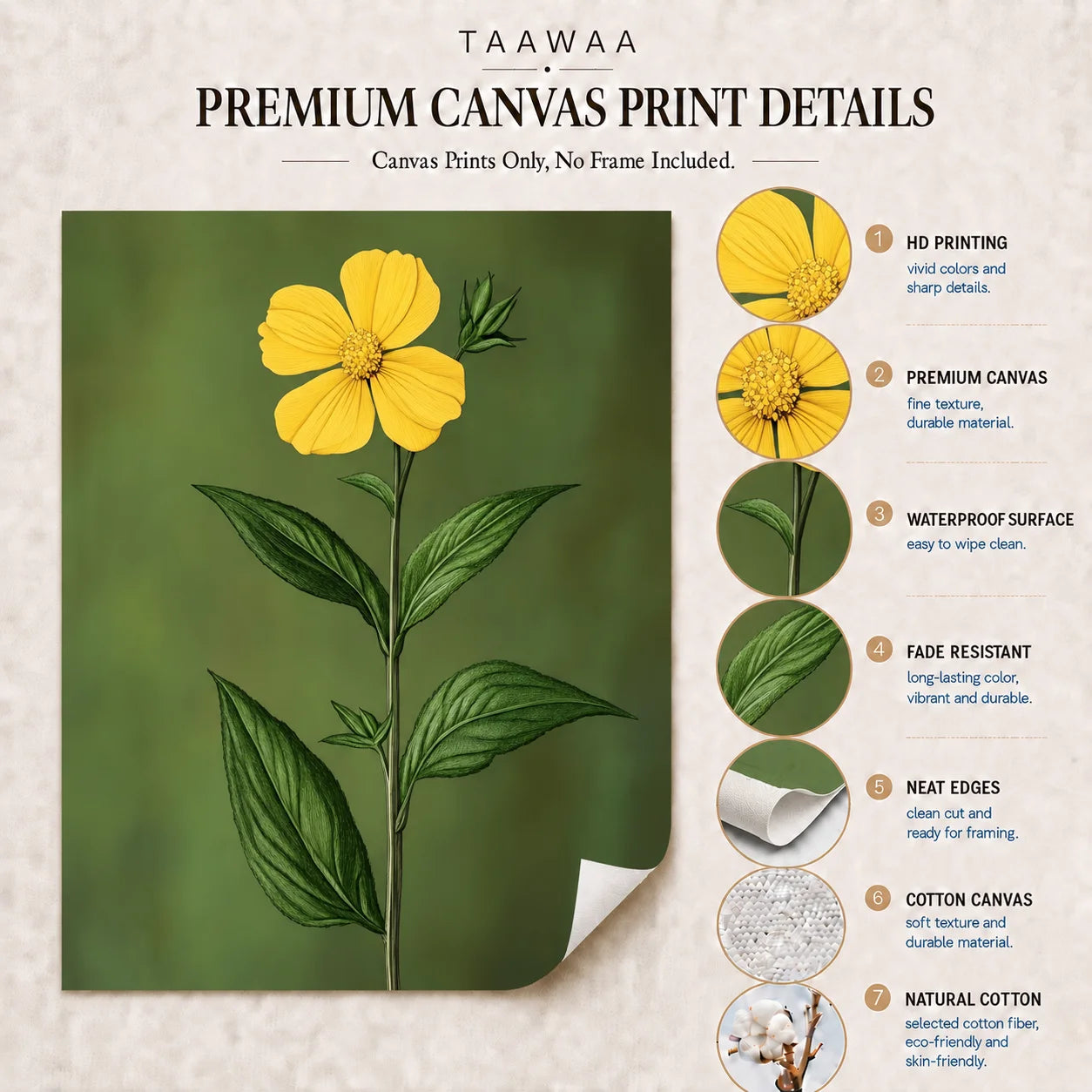 Botanical Yellow Flower Canvas Wall Art | Nordic Floral Print Floral Canvas Print Peaceful Pleasures Health and Wellness
