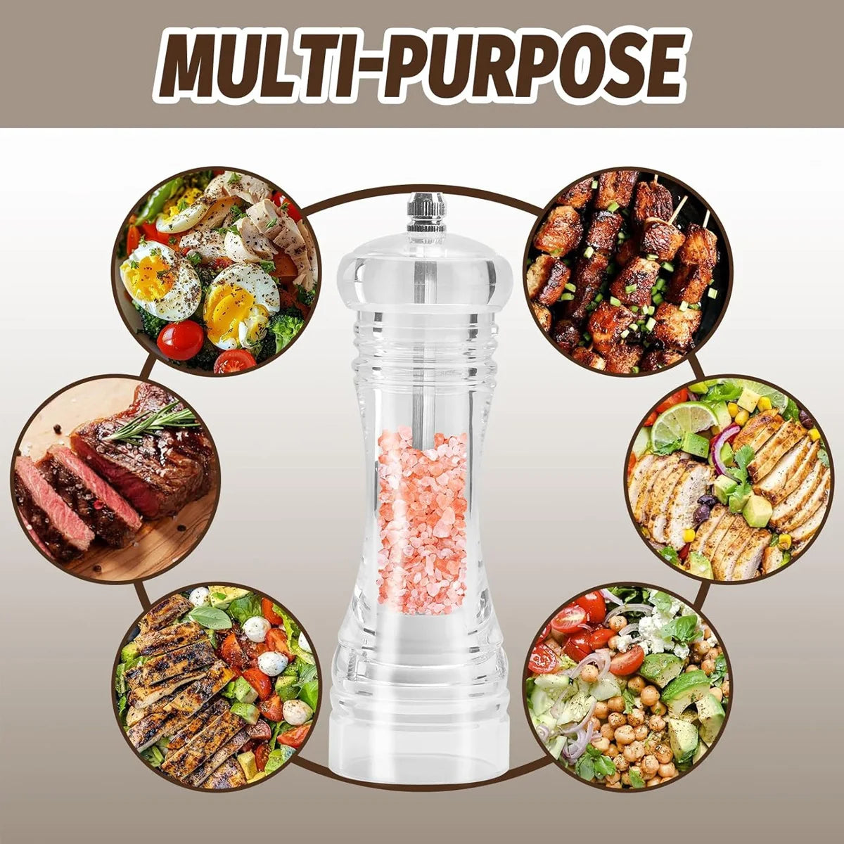 Pepper Grinder- 4/5/6 inch Acrylic Salt and Pepper Shakers Adjustable Coarseness by Ceramic Rotor kitchen accessories Peaceful Pleasures Health and Wellness