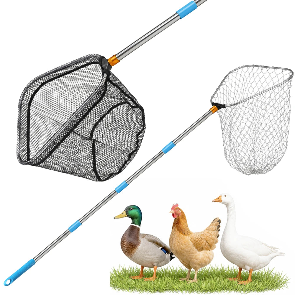 Chicken Catcher Leg Hook and 2Pcs Chicken Net Stainless Steel Retractable Long Chicken Catcher for Outdoor Poultry Fish Birds Peaceful Pleasures Health and Wellness 190CM