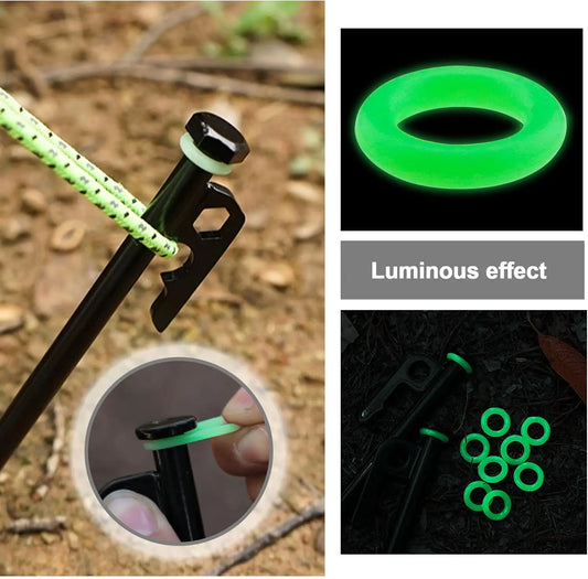 Outdoor Tent peg Glow in The Dark Silicone Green Fishing Camping Peg Rings Tent Pegs Accessories for Night Warning Peaceful Pleasures Health and Wellness