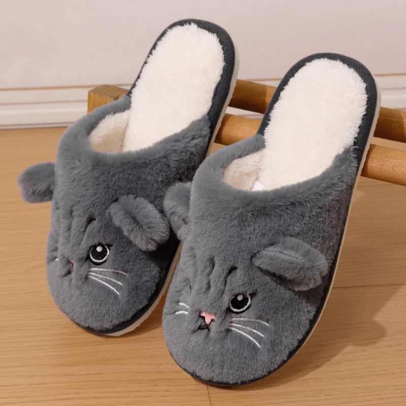 Baotou Cat Cotton Slippers Couple Style Cute Cartoon Home Winter Thickened Warm Cute Cat Soft Soles Anti-slip Slippers Creative Peaceful Pleasures Health and Wellness GRAY 44-45