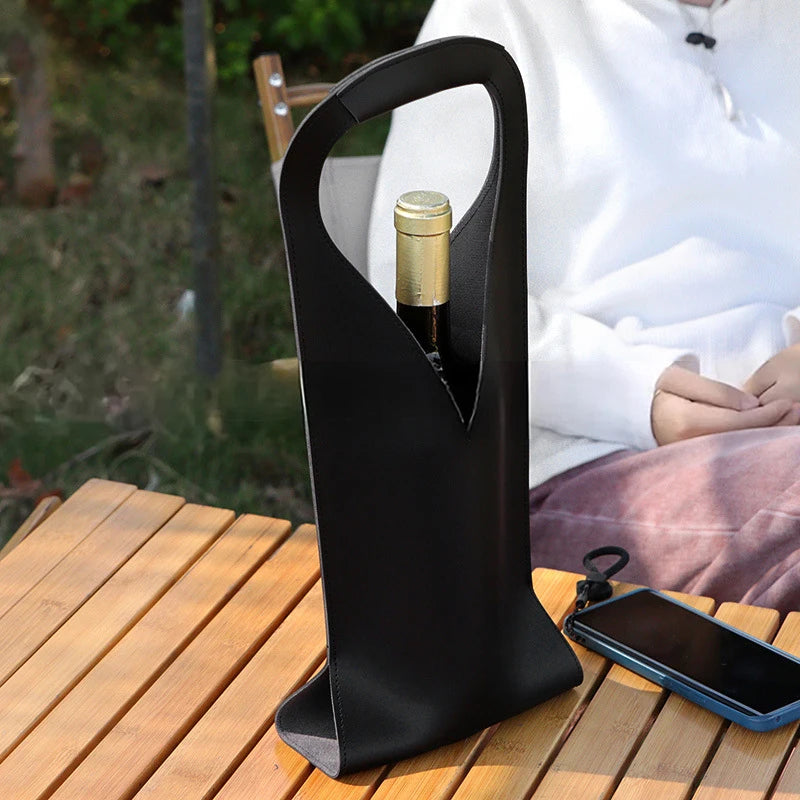 Reusable Leather Wine Gift Bag | Double Layer Bottle Tote Wine Gift Bag Peaceful Pleasures Health and Wellness Black