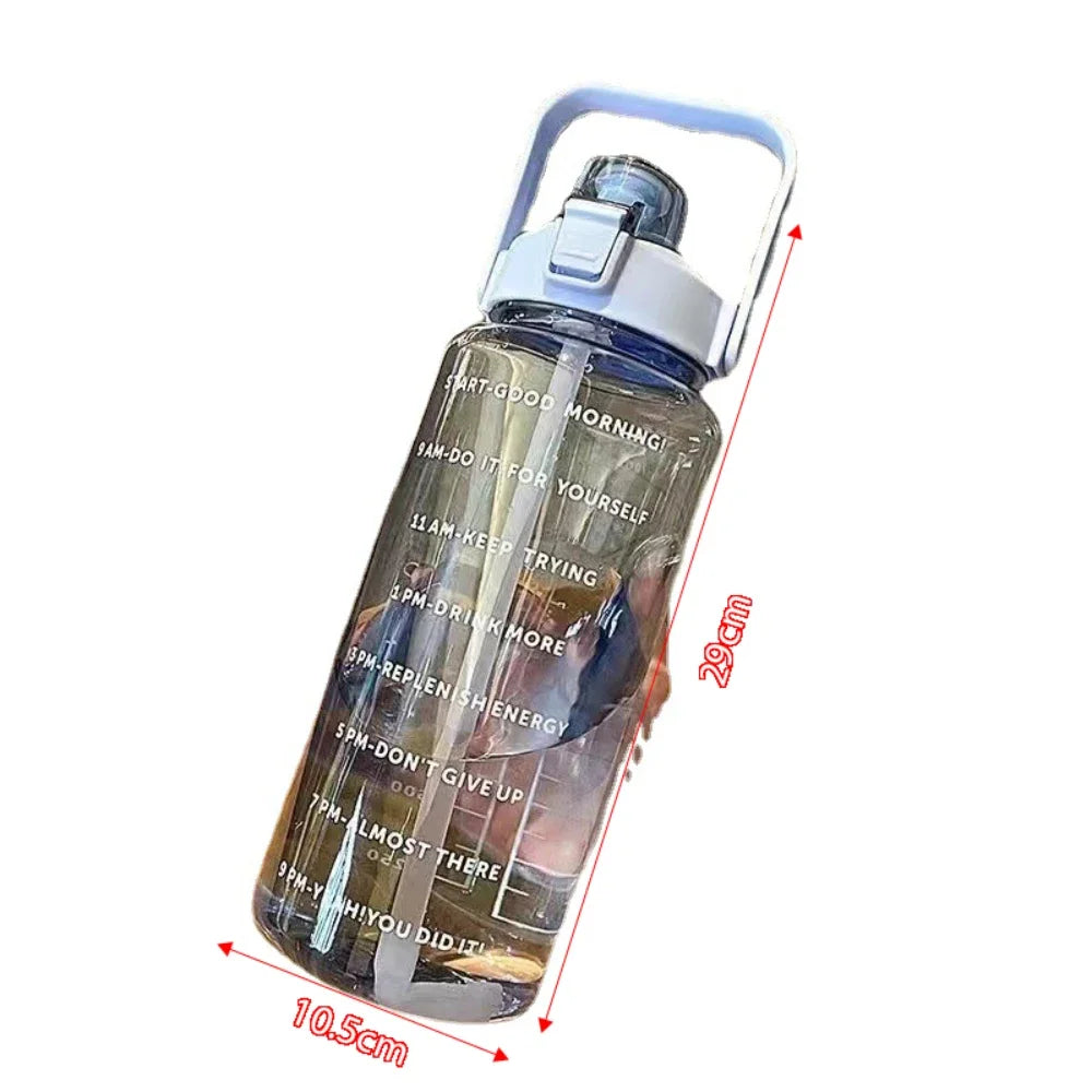 2L Portable Water Bottle Large Capacity Plastic Straw Water Cup Drink Bottle with Time Marker for Outdoor Sports Fitness Hot Peaceful Pleasures Health and Wellness