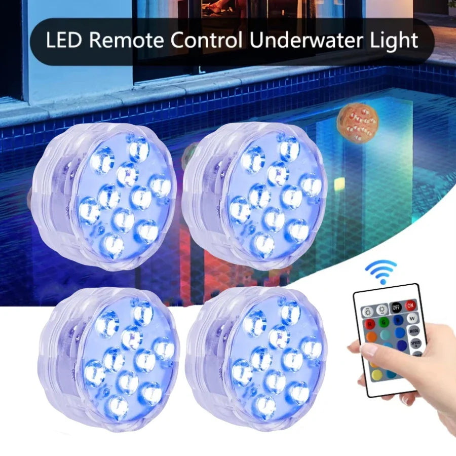 RGB Submersible LED Lights – 10 LED, IP68, Remote Control