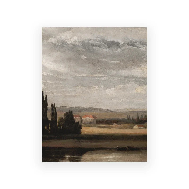 Vintage Autumn Farmhouse Landscape Canvas Print | Fall Wall Art