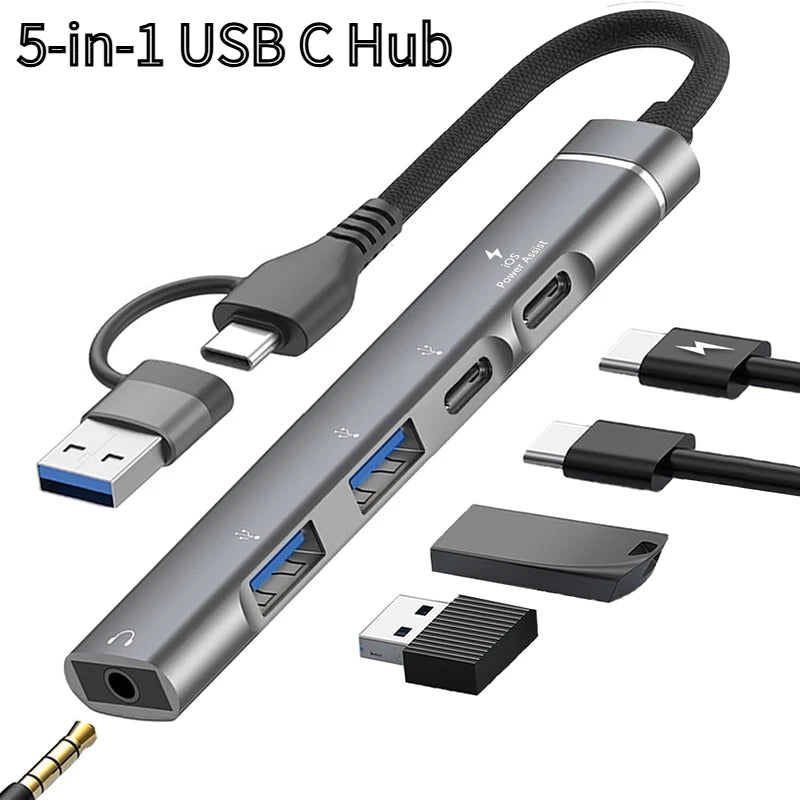 USB+Type-C To 3.5mm Audio Adapter OTG USB hub to Laptop Universal Computer Docking Station Splitter, for pc multiport Adapter Peaceful Pleasures Health and Wellness