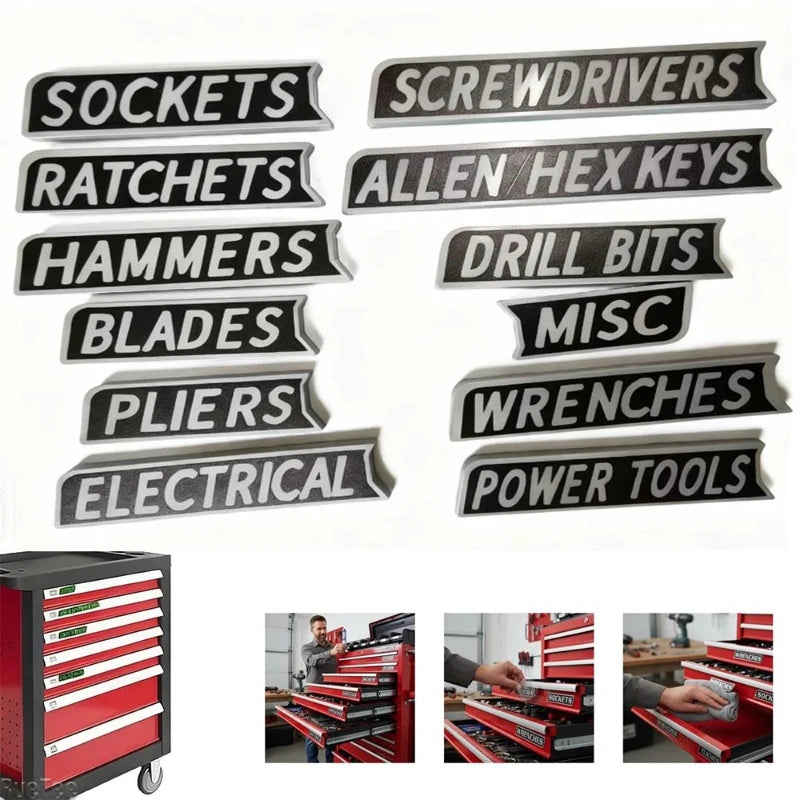 12-Pack Magnetic Toolbox Labels – Reusable 3D Raised Organizer