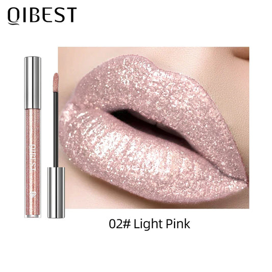 QiBest Diamond Glitter Lip Gloss – Waterproof Pearl Shimmer Glitter Lip Gloss Oasis Select 02