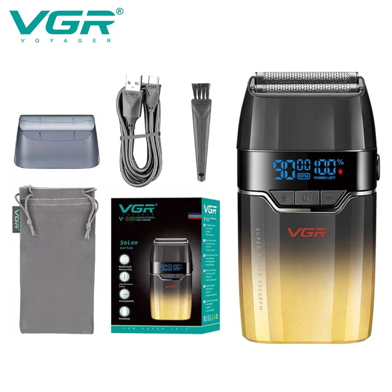 VGR New Shaver Gradient Color Body High end Hair Trimmer Intelligent Digital Display Shaver High speed Dual blade Shaver V-308 Peaceful Pleasures Health and Wellness USB