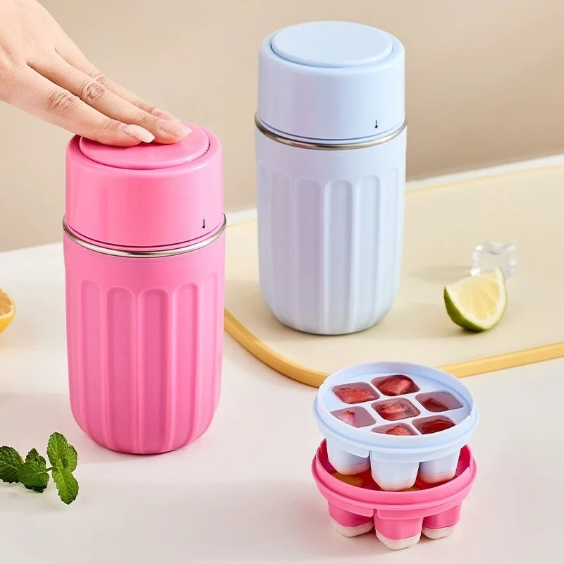 Durable Portable Ice Cube Water Bottle Touch-free Stainless Steel Ice Maker Kettle Detachable Reusable Ice Mold Hot Peaceful Pleasures Health and Wellness