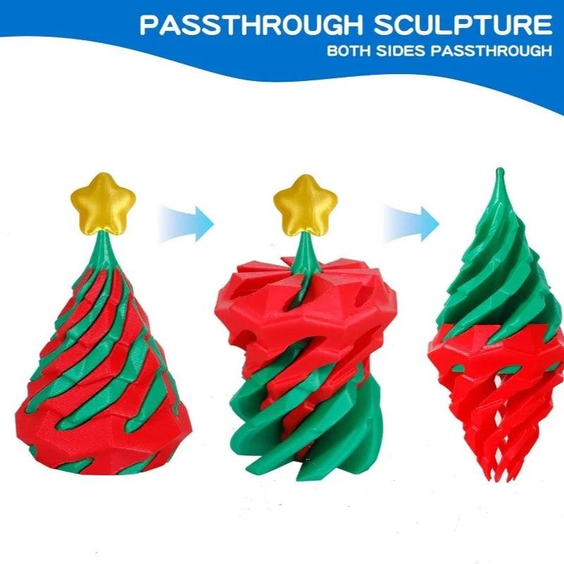 3D Printed Spiral Christmas Tree Fidget Toy | Dual-Color Swirl