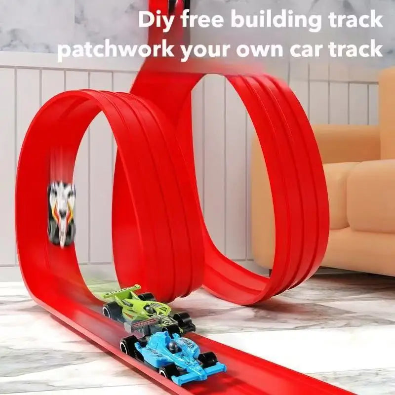 DIY Assembled Soft Track Car Inertia Return Kids Rolls Up Portable