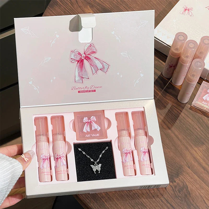 6-Piece Matte Lip Gloss & Blush Set with Necklace | ARTVALUE