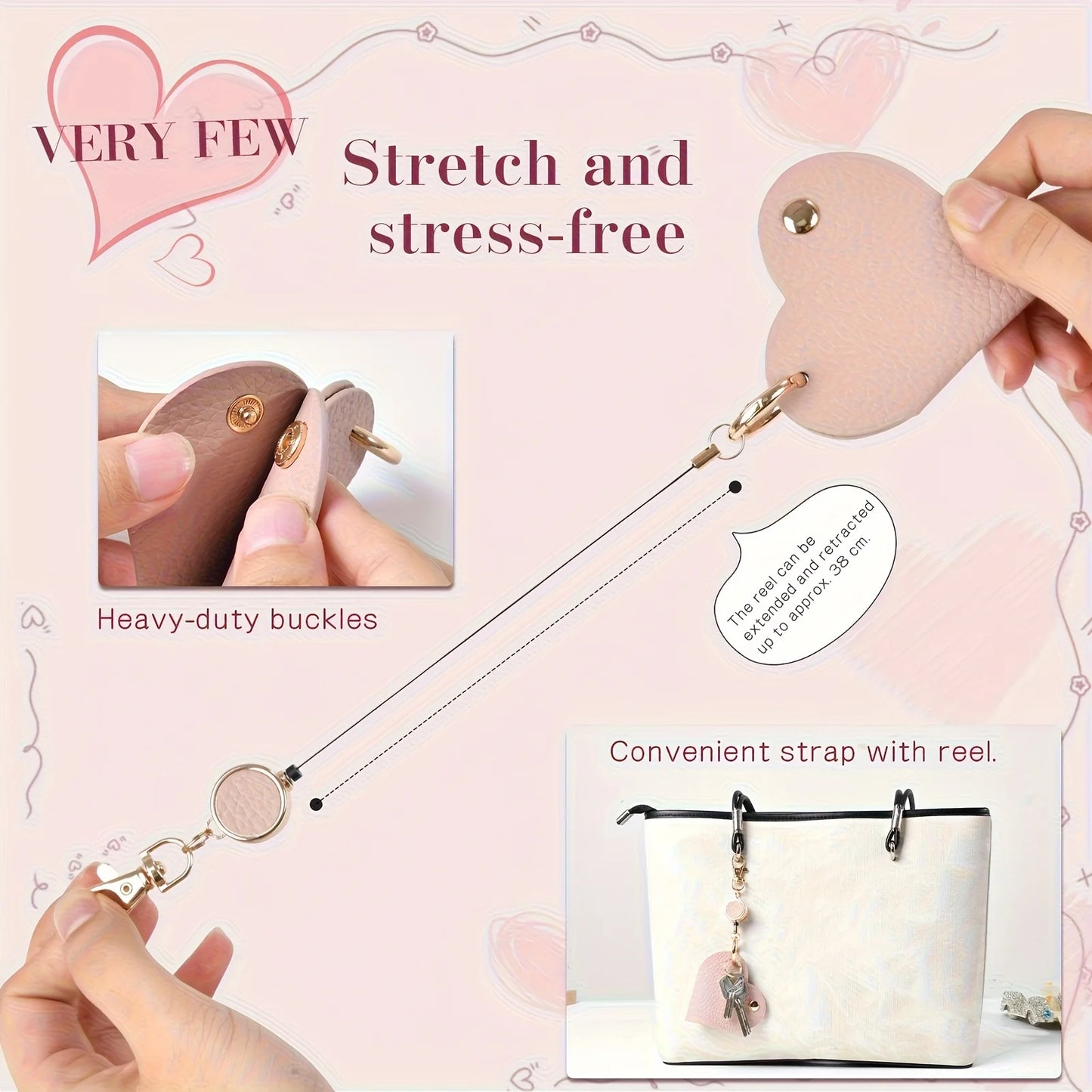 Heart-Shaped Leather Key Bag | Retractable Pull Tab Organizer