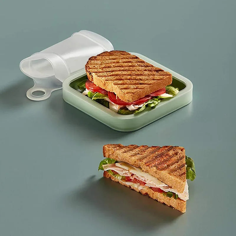 Silicone Sandwich & Toast Bento Box – Portable, Microwavable, Leakproof, Eco-Friendly Kids Lunch Box