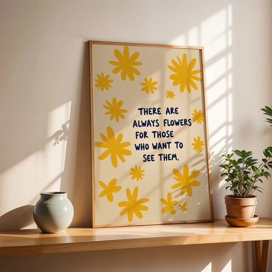 Bohemian Yellow Floral Quote Canvas Wall Art | Home Decor Canvas Wall Art Peaceful Pleasures Health and Wellness G3666 21x30cm Black Framed