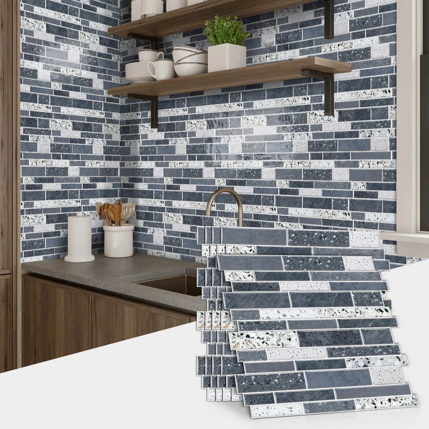 Marble-patterned self-adhesive wall sticker, waterproof and oil-proof PVC tile decal for kitchen and bathroom room decoration Peaceful Pleasures Health and Wellness SPT204 1PC