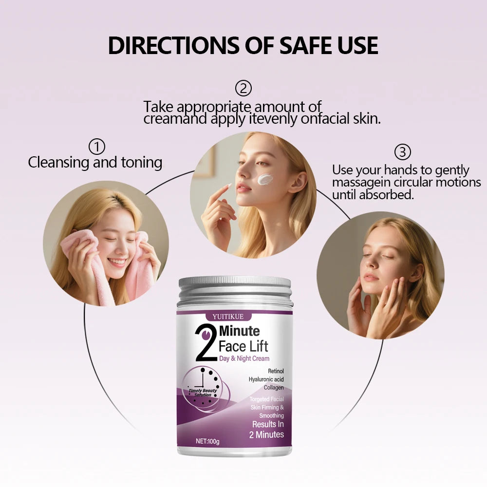 YUITIKUE 2 Minute Face Lift Cream 100g - Retinol & Collagen, Instant Firming & Smoothing, Day & Night Moisturizer, Fast Results Peaceful Pleasures Health and Wellness