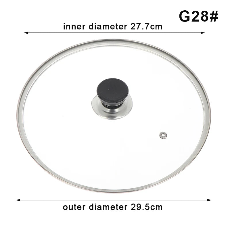 Multi-specification Pot Cover Tempered Glass Pot Lid Stainless Steel Rimmed Pan Lid Spill Shatter-Proof Round Glass Cover Peaceful Pleasures Health and Wellness G28