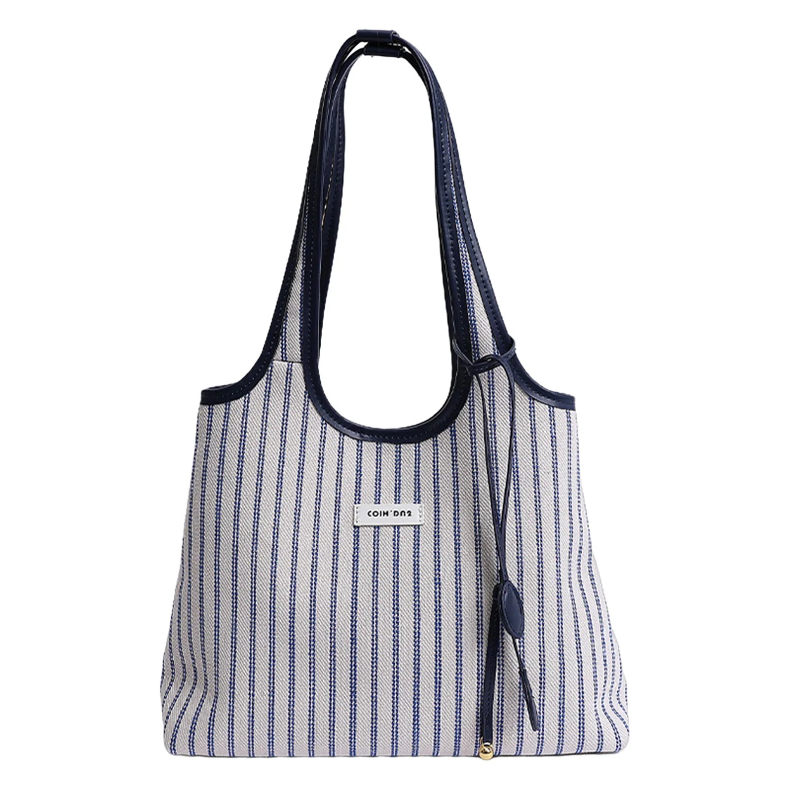Striped Canvas Tote Bag for Women Large Capacity Shoulder Crossbody Bag Fashion Commute School Bag Peaceful Pleasures Health and Wellness Blue