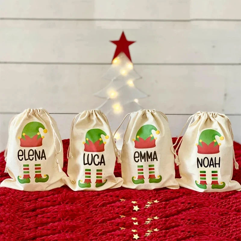 4-Pack Personalized Custom Name Elf Christmas Treat Bags