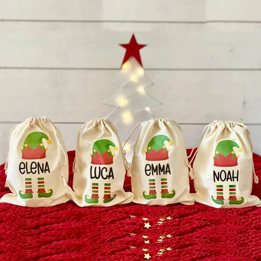 4-Pack Personalized Custom Name Elf Christmas Treat Bags Christmas Gift Bags Peaceful Pleasures Health and Wellness
