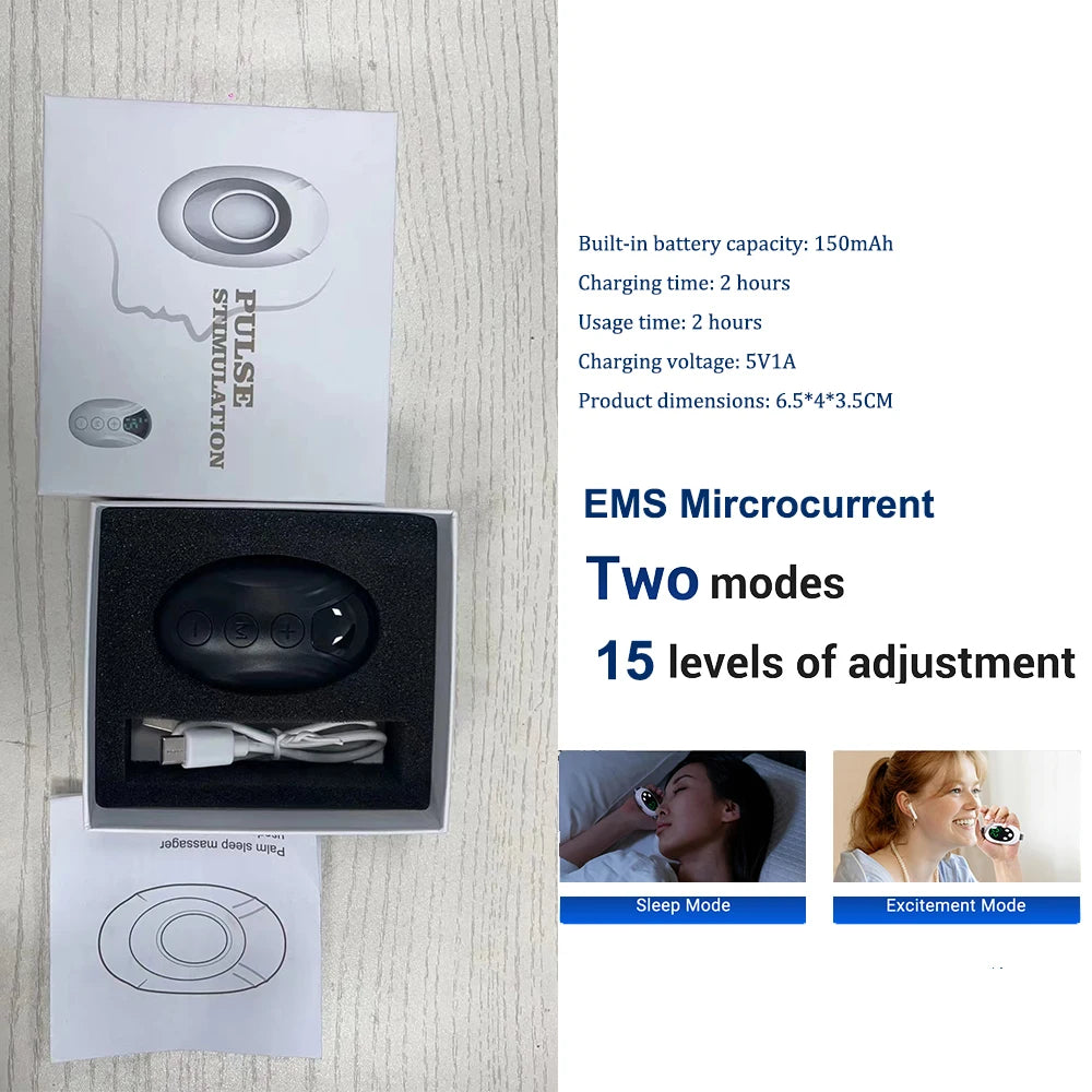 Handheld Sleep Aid Device Microcurrent Stimulator Portable Anxiety & Sleeplessness Support Device Physical Insomnia Reliever Peaceful Pleasures Health and Wellness 15 Gears BLACK