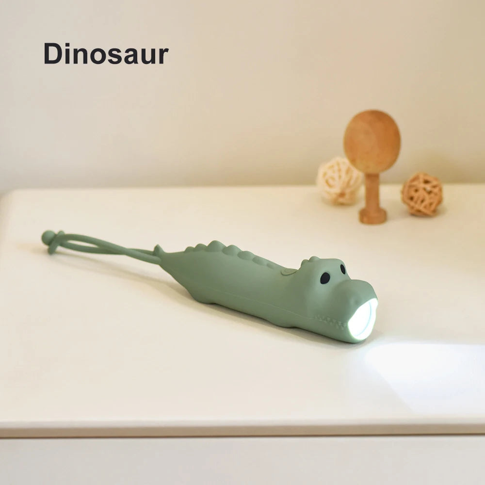 New Soft Silicone LED Flashlight USB Rechargeable Light Bear Rabbit Portable Outdoor Household Bedtime Story Torch For Children Peaceful Pleasures Health and Wellness Dinosaur