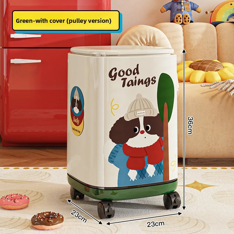 Adorable Waste Bin with Fun Pattern - Double Bucket Design, Anti-Stain & Oil-Resistant, Home Accessory Peaceful Pleasures Health and Wellness Cover Wheels Dog