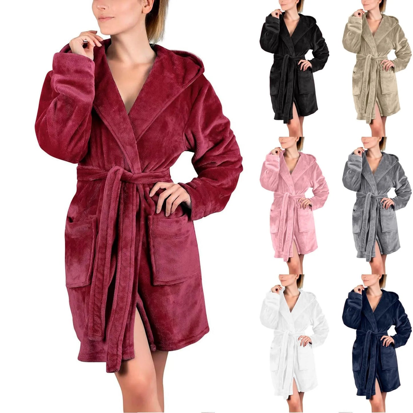 Women's Hooded Kimono Bathrobe | Long Soft Robe with Waist Tie
