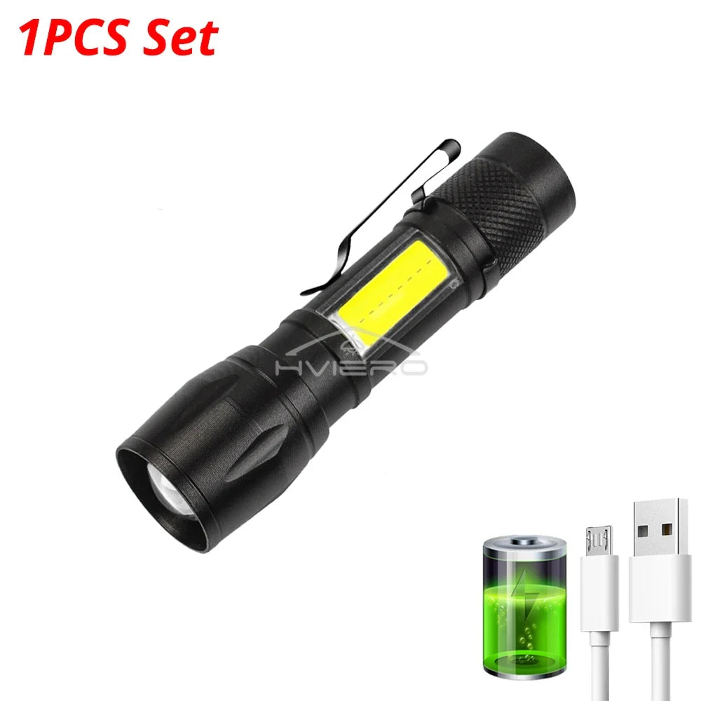 HVIERO Mini Rechargeable LED Flashlight 3W Waterproof T6 Torch