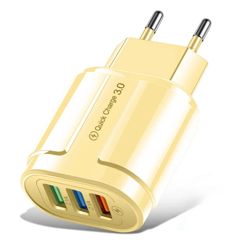 18W 3 Ports USB Charger Quick Charge 3.0 Charger Adapter EU US Plug for iPhone Samsung Xiaomi Huawei Multi Port Phone Charger Peaceful Pleasures Health and Wellness