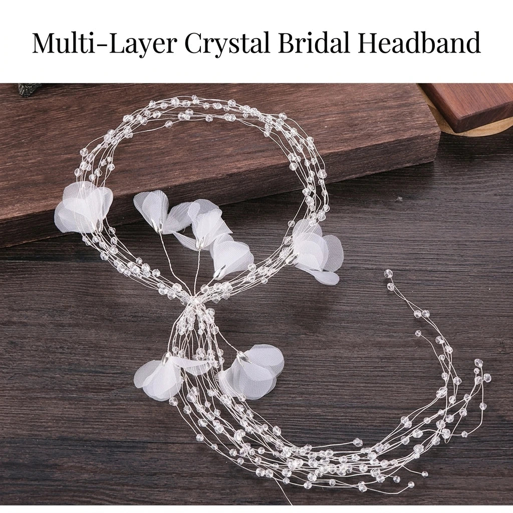 Multi Layer Pearl Headband With 40cm Fringe For Wedding Bridal Accessories Peaceful Pleasures Health and Wellness