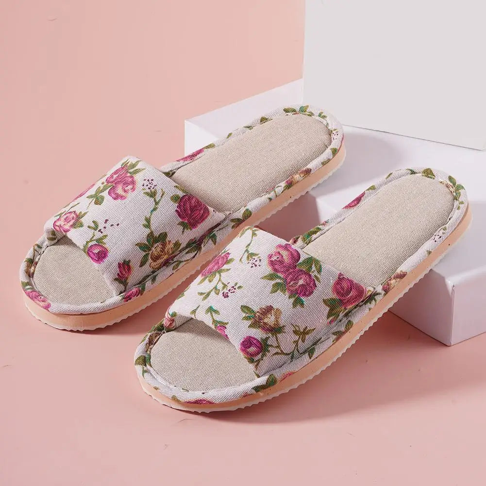 Women's Floral Indoor Slippers – Anti-Slip Flat Home Shoes