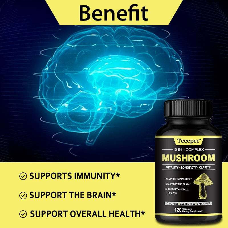 Mushroom Complex with Lion's Mane and Reishi, Brain Supplement That Helps Boost Memory and Focus, Fights Stress & Daily Wellness Peaceful Pleasures Health and Wellness