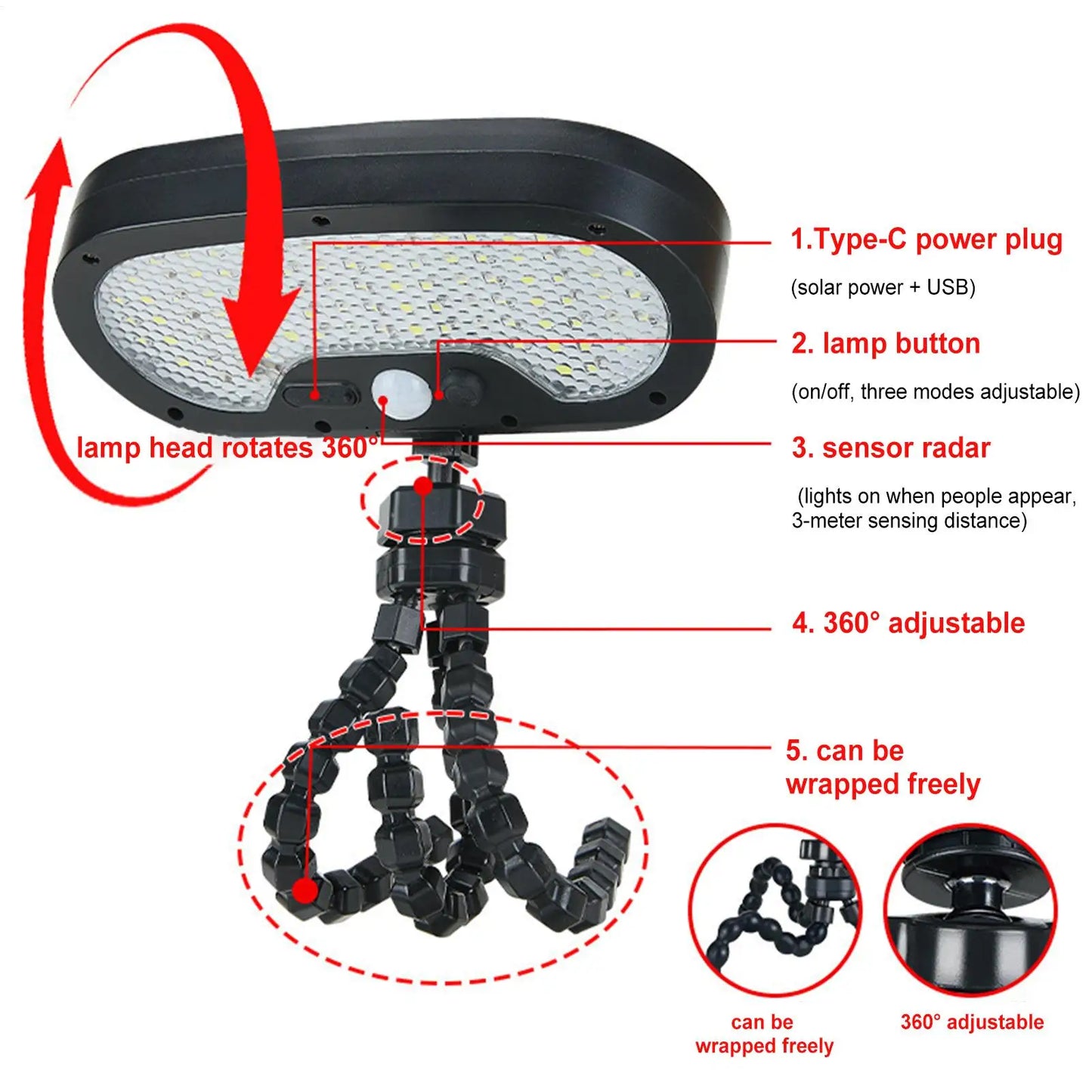 Solar Motion Sensor Fence Light | Flexible Tripod, Waterproof