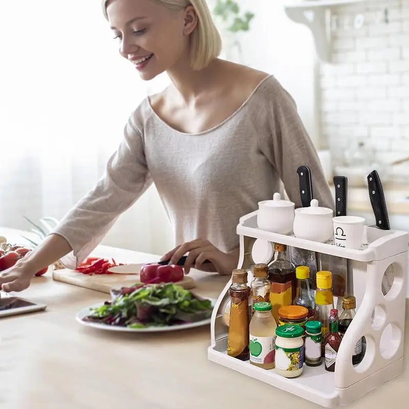Kitchen Counter Shelf 2-Tier Kitchen Shelf Multi-Purpose Spices Organizer Knives Stand Space Saving Compact Storage Rack For Peaceful Pleasures Health and Wellness