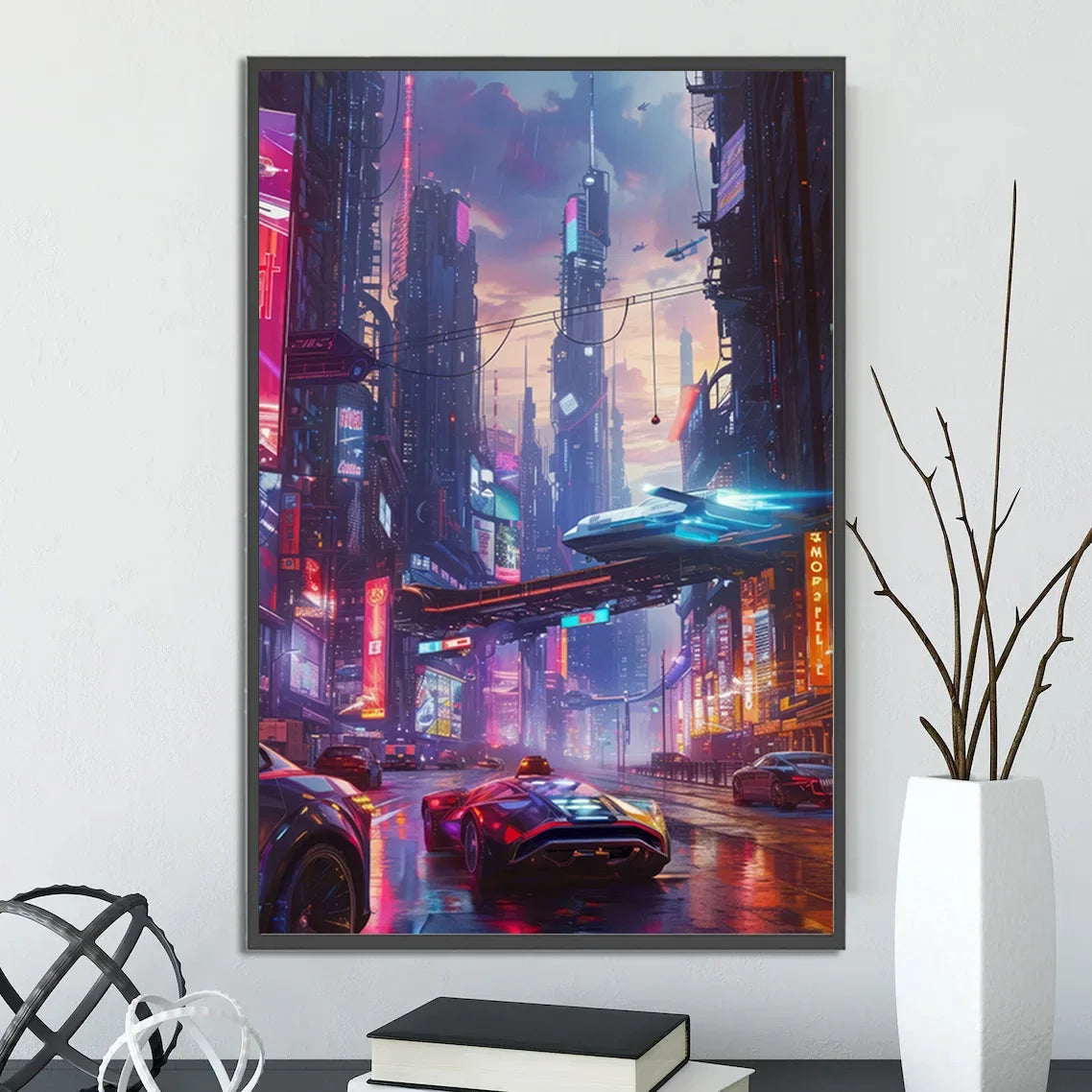 Cyberpunk City Poster Figures Home Decoration Painting Pictures Wall Cartoons Computer Room Wallpaper Gift Peaceful Pleasures Health and Wellness 14 30x40cm Unframed