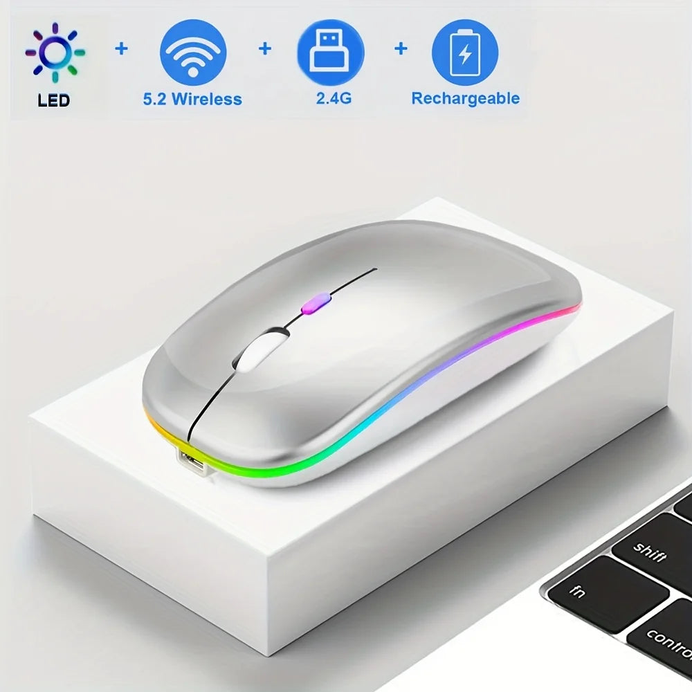 Wireless Mouse Bluetooth-Compatible Gaming Mouse (Dual Mode:BT+2.4Ghz) Ergonomic Rechargeable Mice for PC/Laptop/Macbook ﻿ Peaceful Pleasures Health and Wellness Sliver