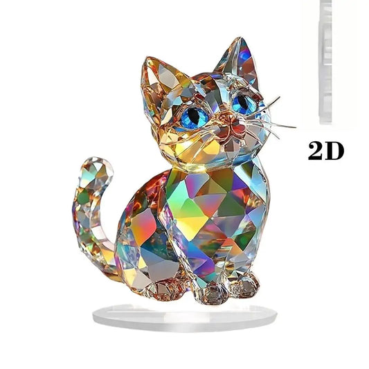2D Acrylic Cat Statue – Colorful Miniature Desktop Decoration Acrylic Cat Ornament Oasis Select E