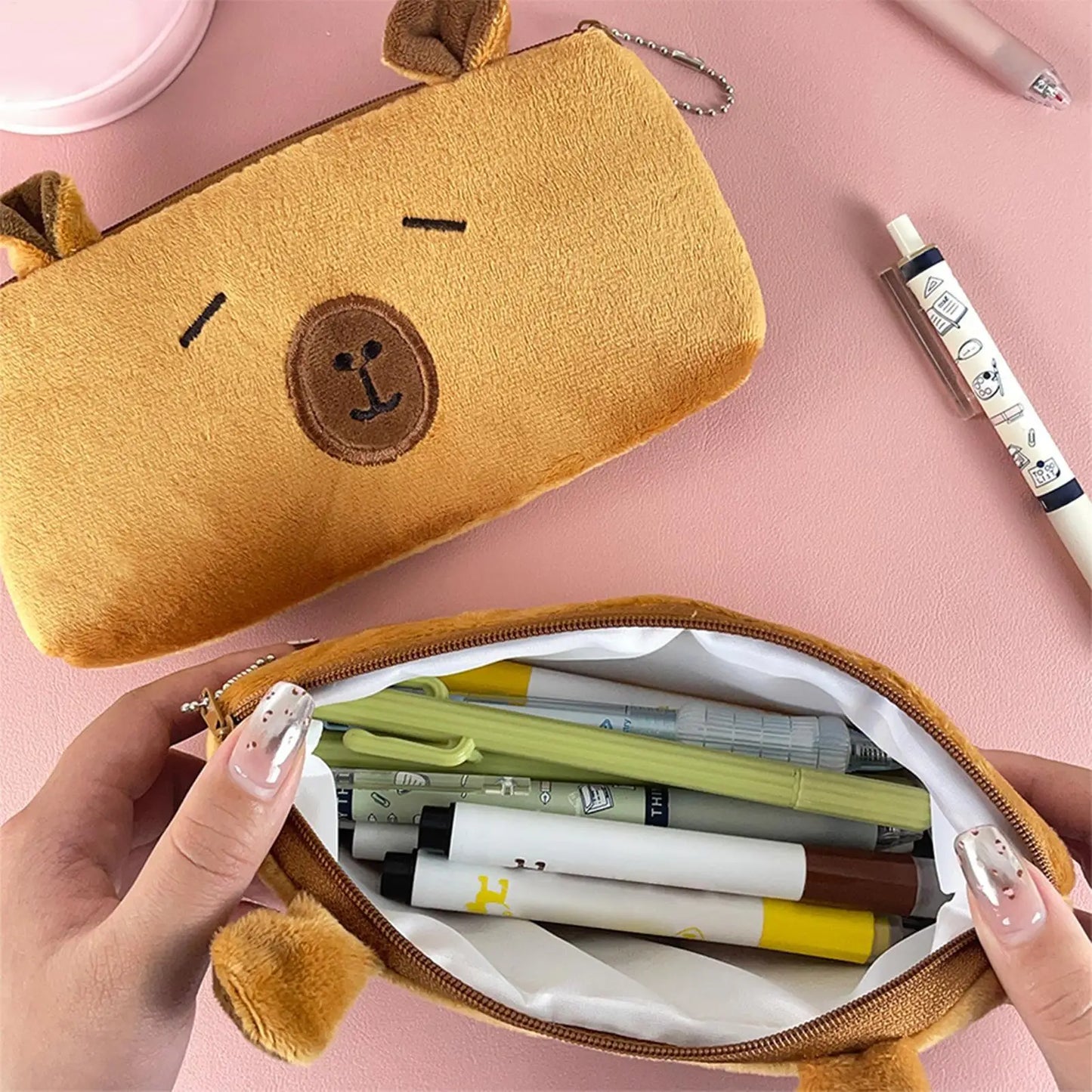 Capybara Plush Pencil Case – Cute Large Capacity Stationery Bag