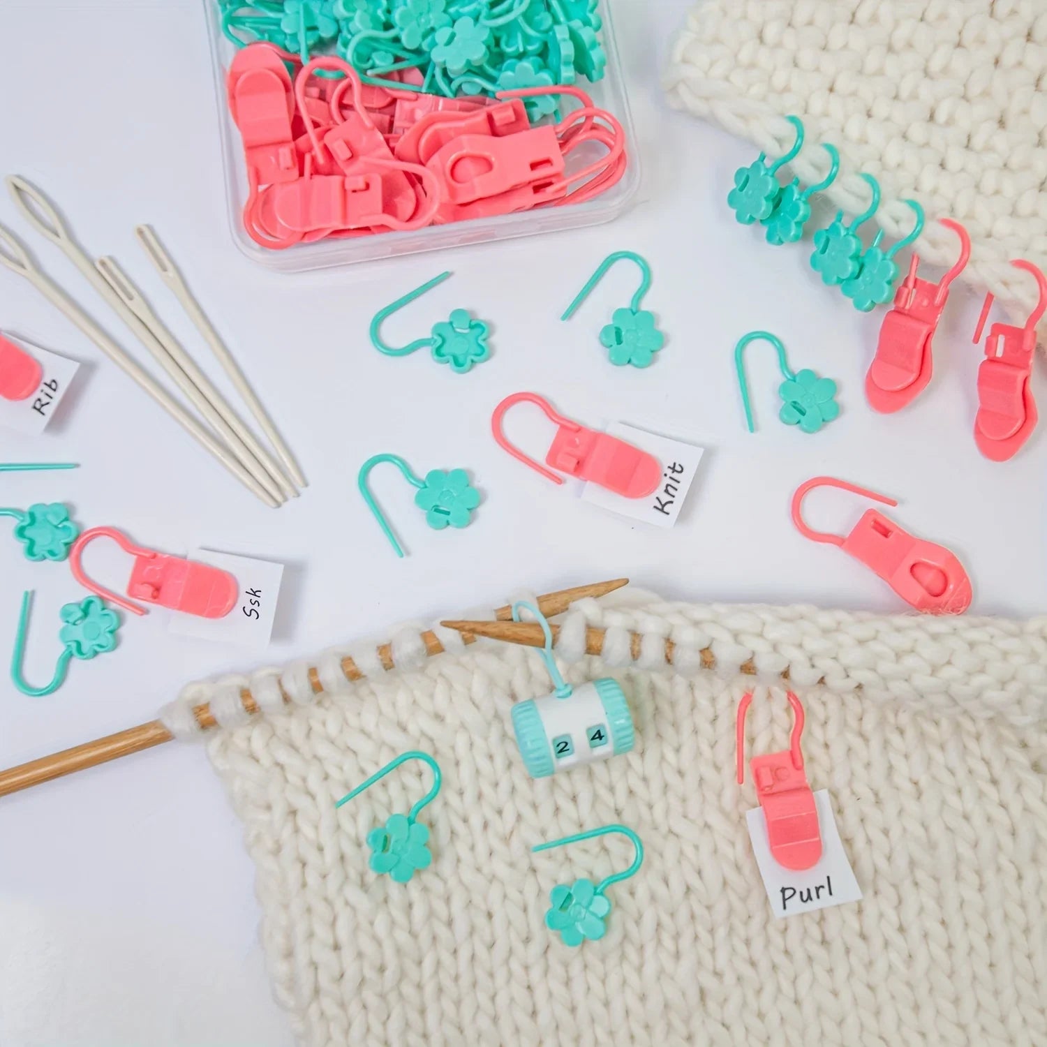 60 knitting Needle labels, 20 locking needles clip crochet needle labels, crochet needle set with 1 set and 1 plastic cover Peaceful Pleasures Health and Wellness