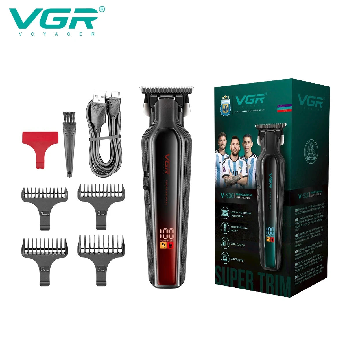 VGR professional hair clipper gradient T-shaped blade hair clipper, hair salon home LED digital engraving electric clipper V-930 Peaceful Pleasures Health and Wellness V-930red