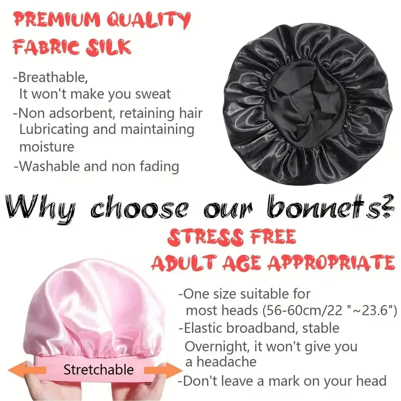 2026 Women Satin Hair Bonnet, Breathable Elastic Wide Band Sleeping Cap, Reusable Shower & Night Hair Protector for Daily Use Peaceful Pleasures Health and Wellness