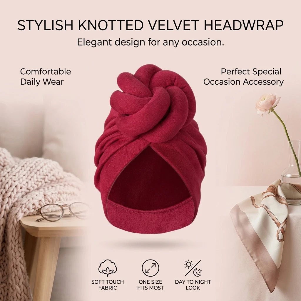 Ethnic Style Knotted Headscarf With Braided Design For Women Cotton Polyester Blend Peaceful Pleasures Health and Wellness