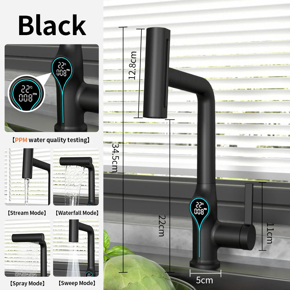 AOGUTU Waterfall Basin Faucet Digital Temp Display Mixer Tap