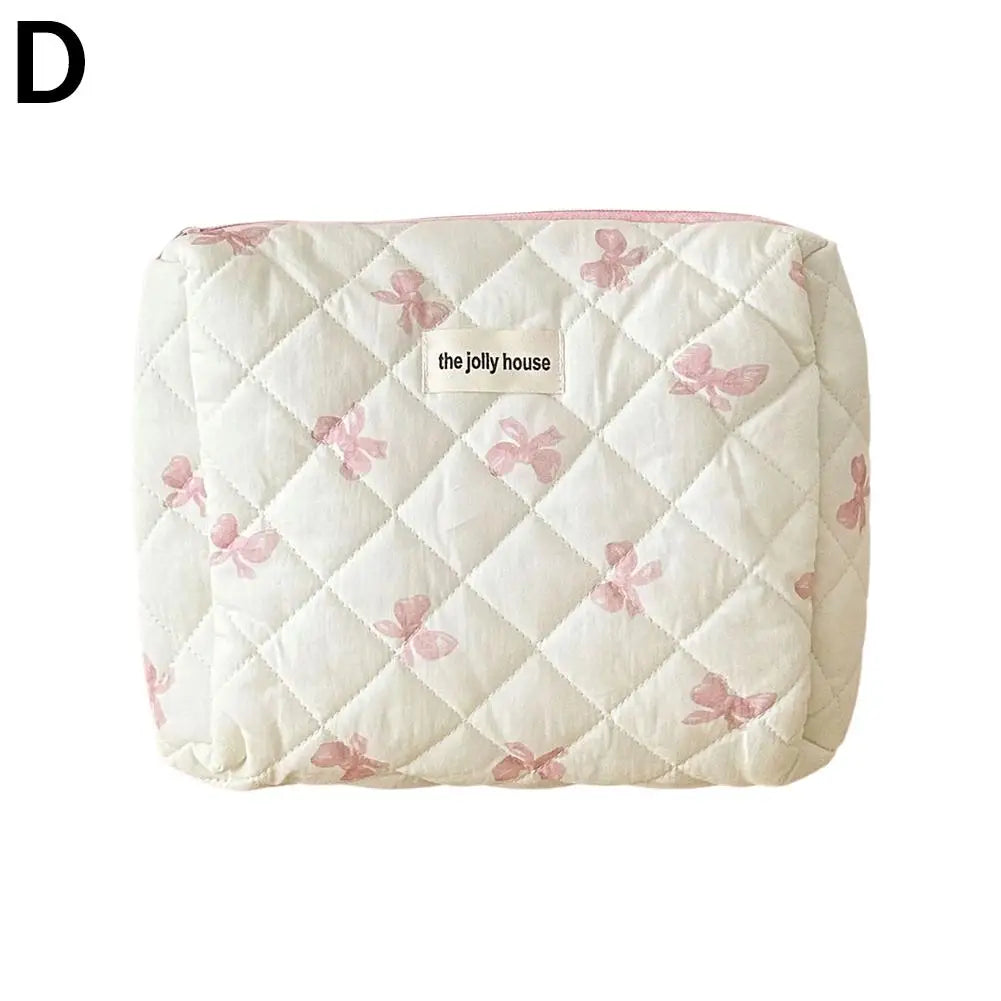 Quilted Makeup Bag 3 Sizes Floral Toiletry Cosmetic Pouch Makeup Organizer Travel Floral Bag for Bridesmaid Gifts, Daily Use Peaceful Pleasures Health and Wellness pink-M